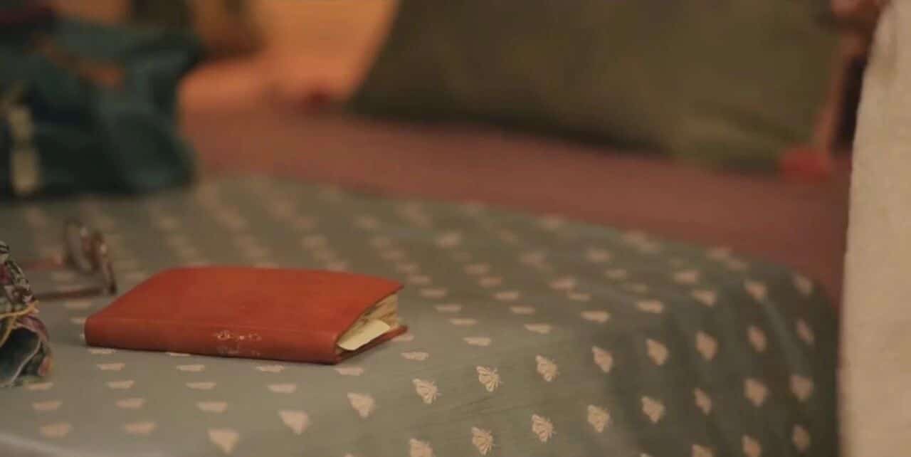 爱与冰激凌-一本红色的书放在印有心形图案的桌布上